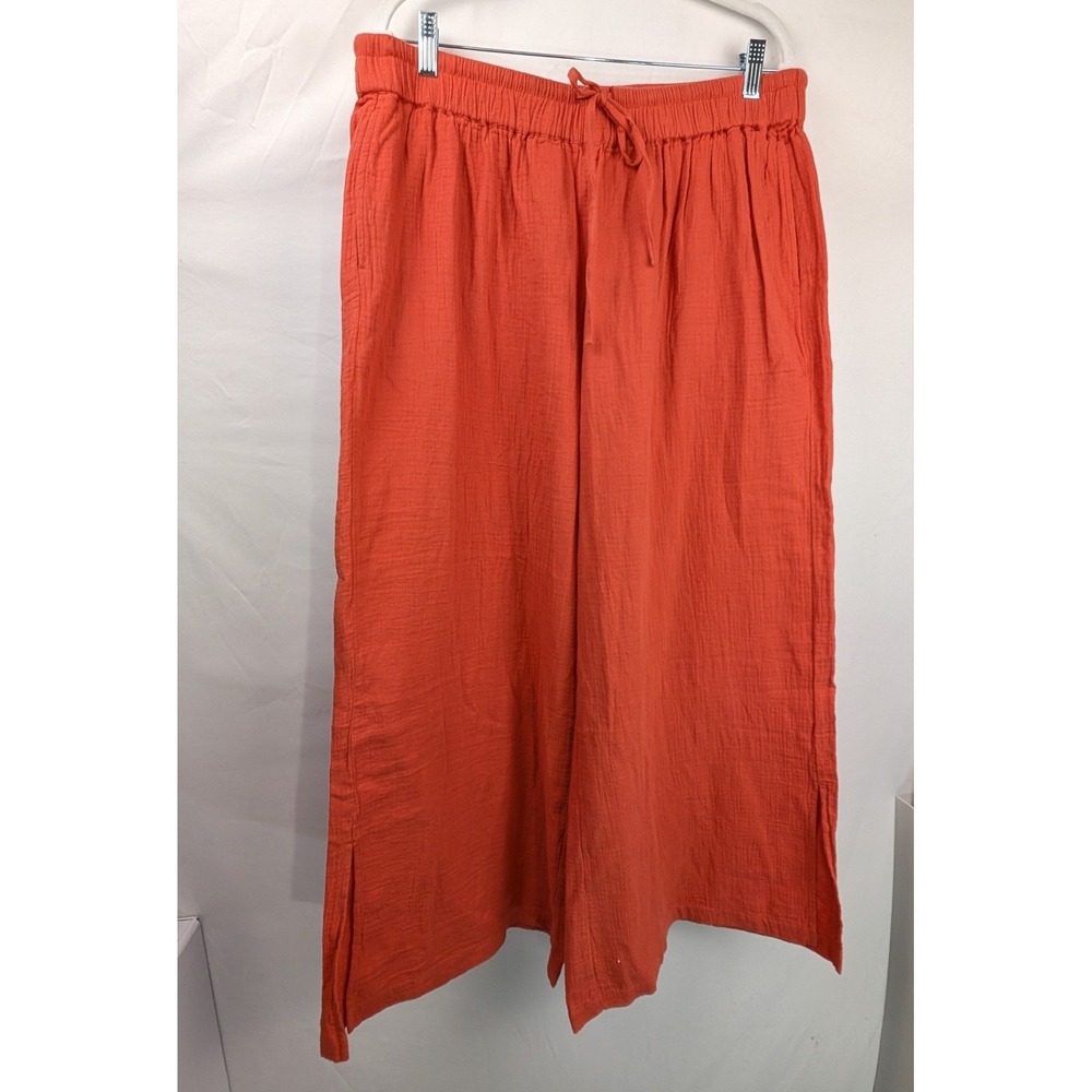 Pact Womens Organic Cotton Coastal Double Gauze Split Hem Pant Size XL Green - Picture 2 of 10